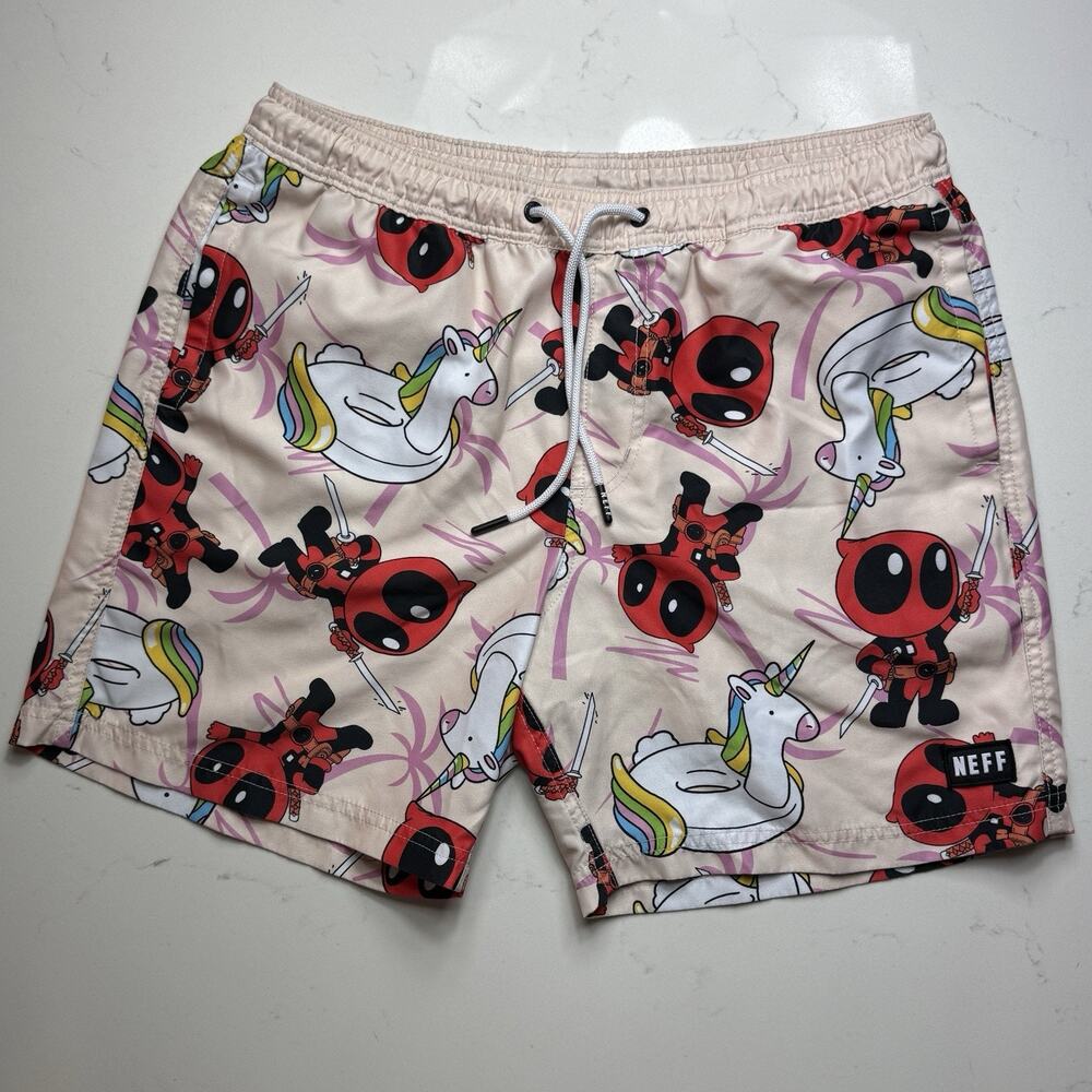 Marvel Deadpool Neff Unicorn Swim Shorts Men’s Size Large